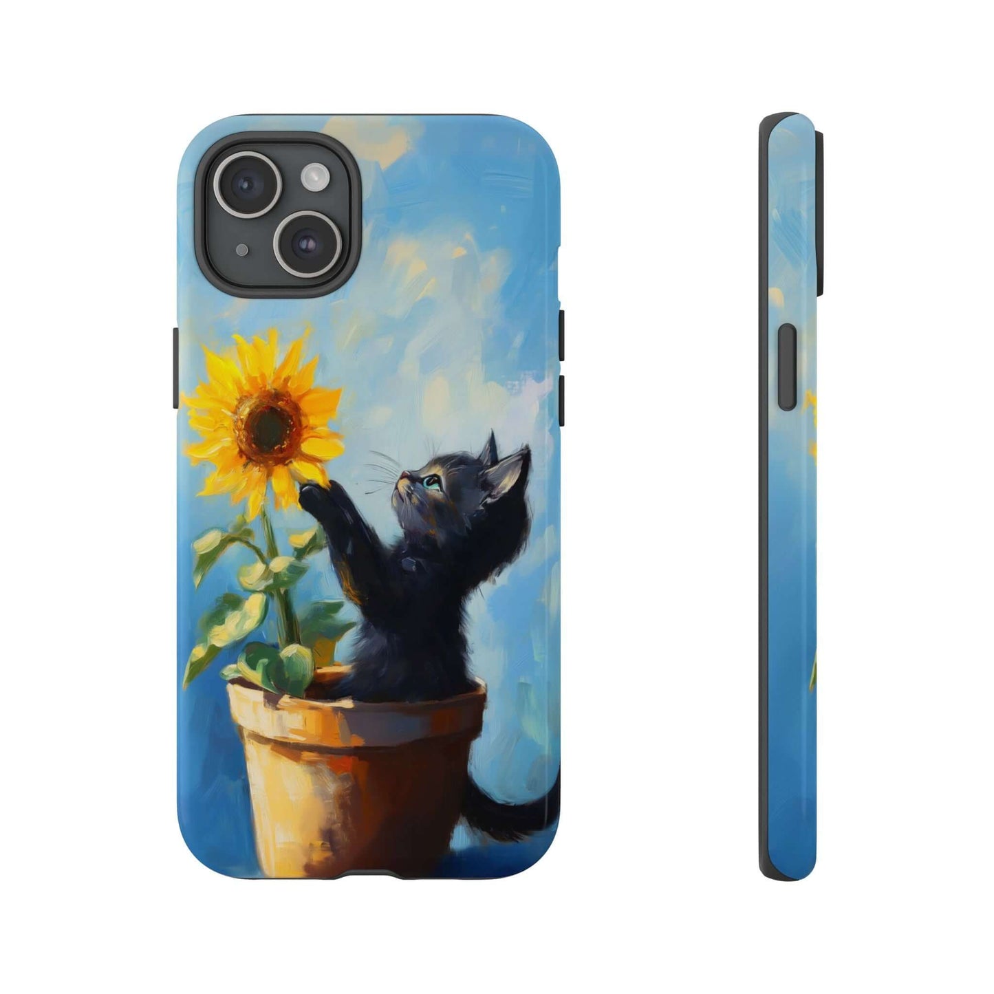 Cute Cat and Sunflower iPhone Case for Pet Lovers