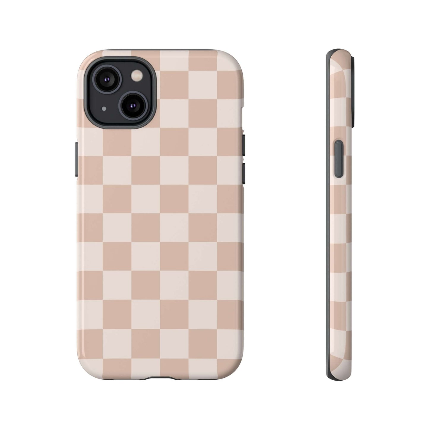 Aesthetic Checkered Pattern iPhone Case - Nude Beige