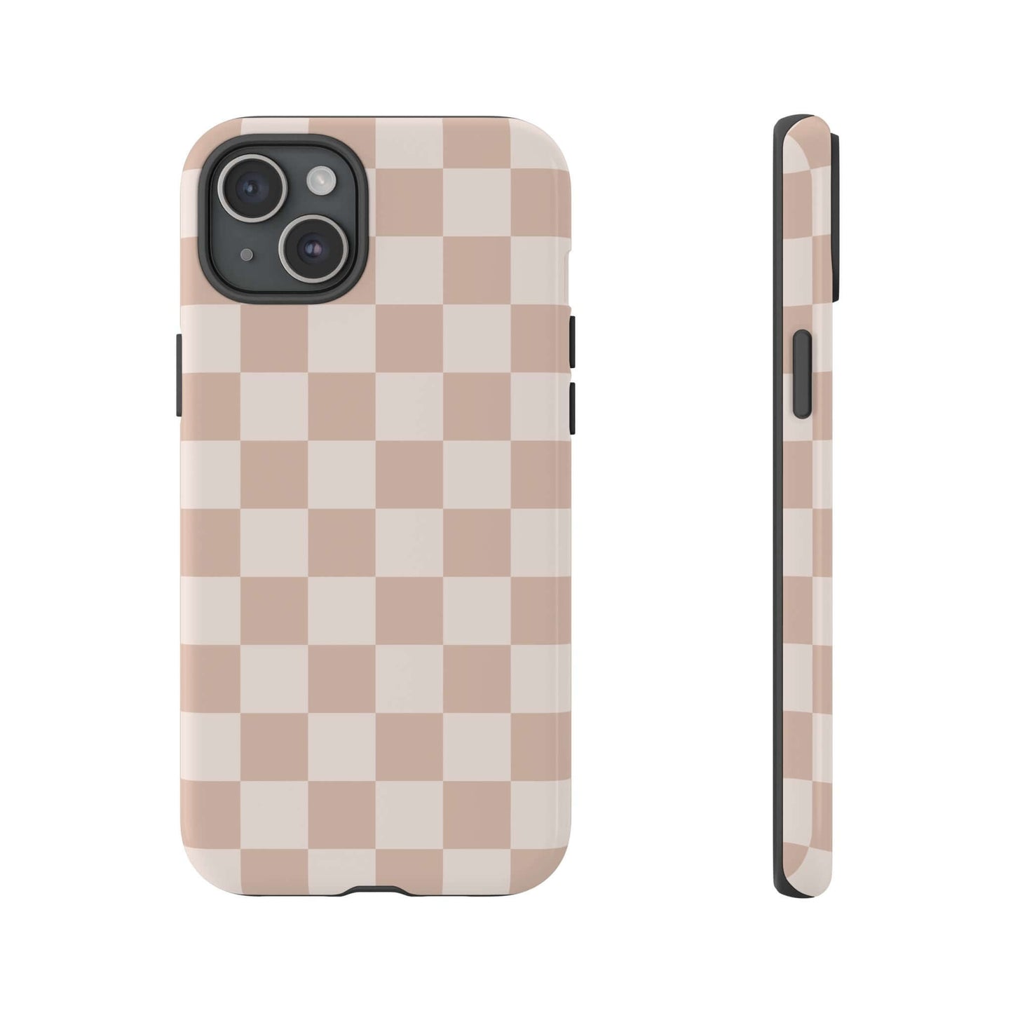 Aesthetic Checkered Pattern iPhone Case - Nude Beige