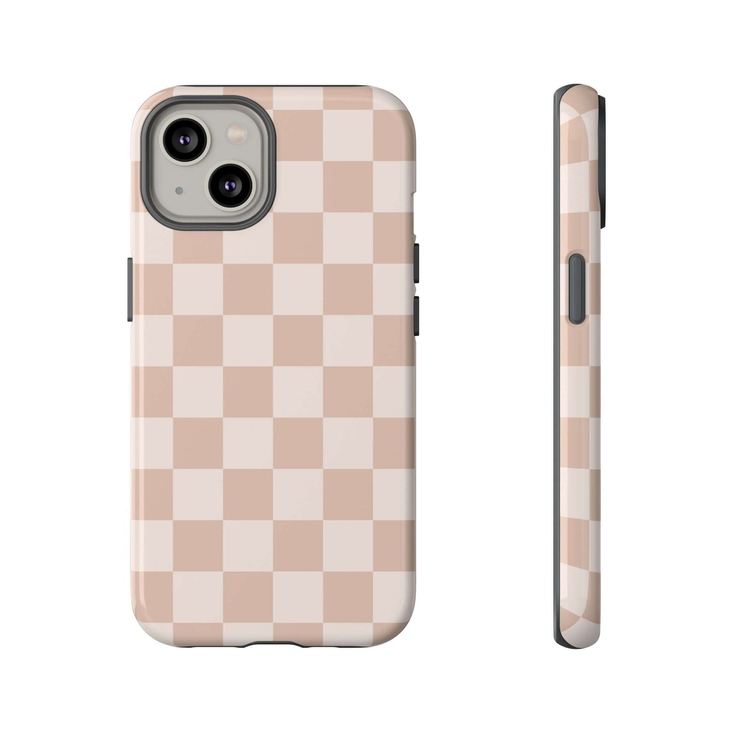 Aesthetic Checkered Pattern iPhone Case - Nude Beige