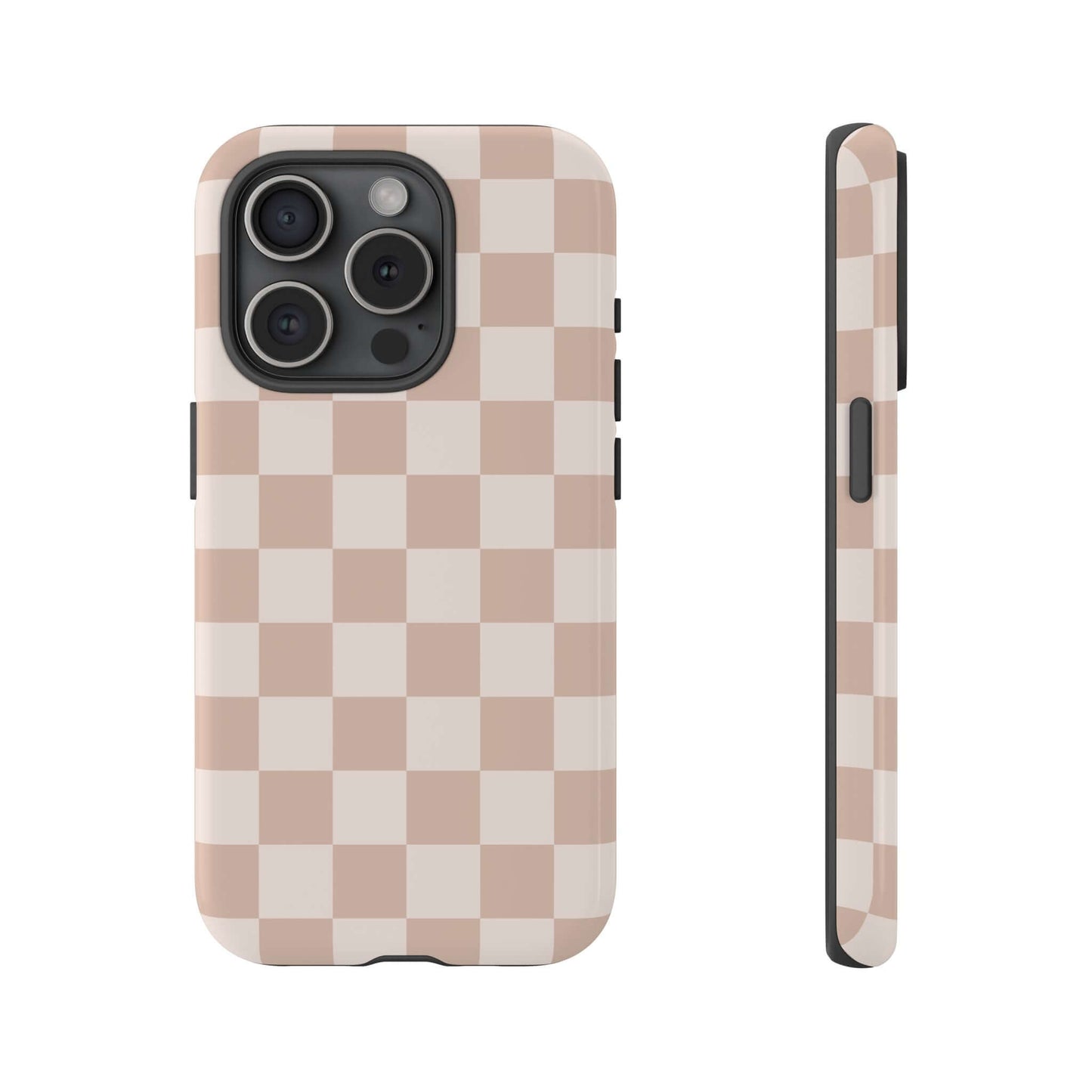 Aesthetic Checkered Pattern iPhone Case - Nude Beige