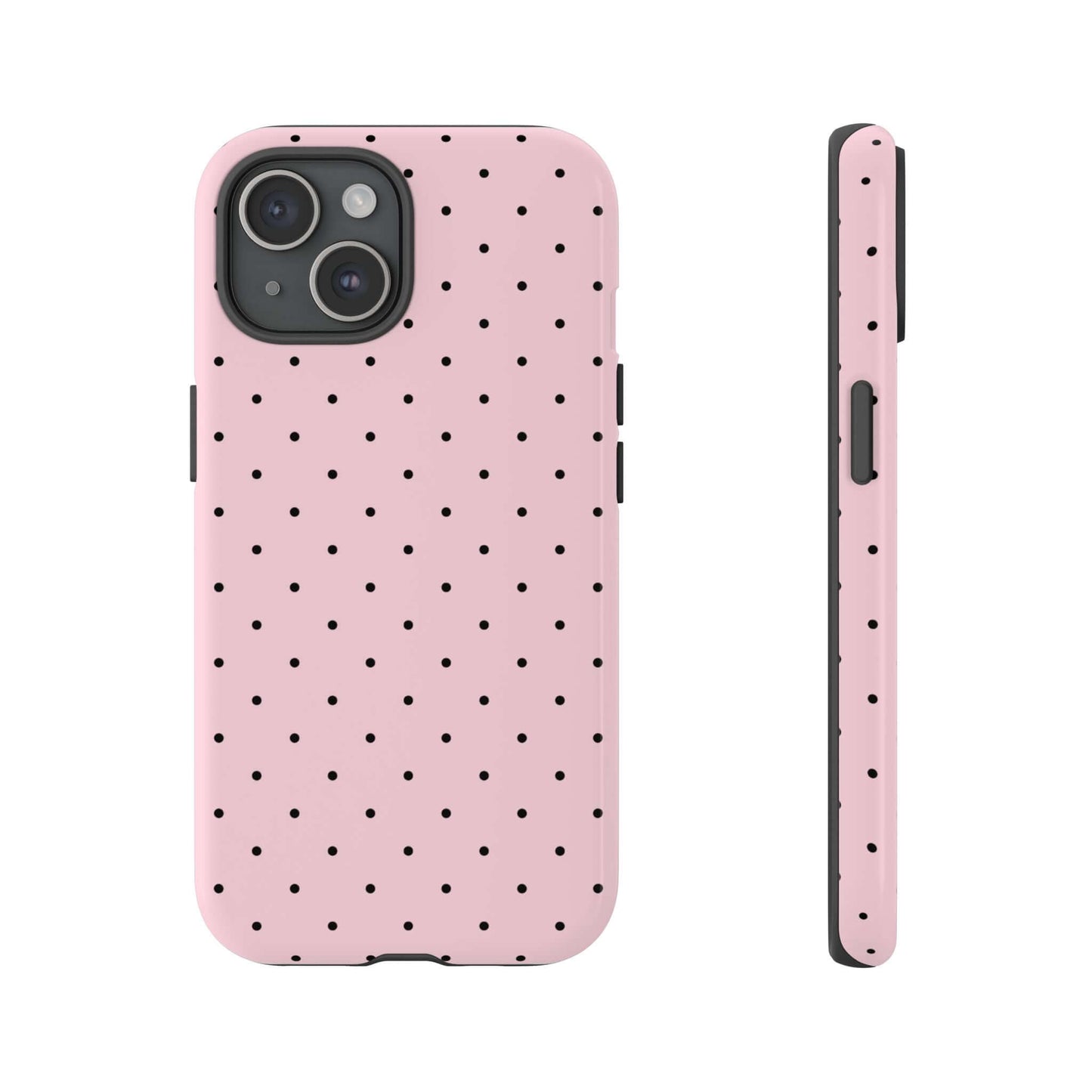Cute Millennial Pink Polka Dot iPhone case with durable slim design.