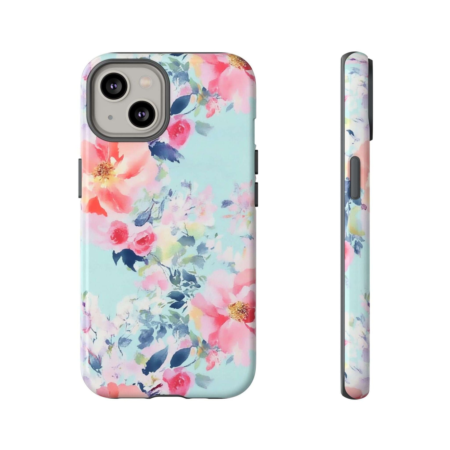 Watercolor Floral iPhone Case in pastel mint with soft peonies, high-resolution printing, perfect gift, spring accessory.