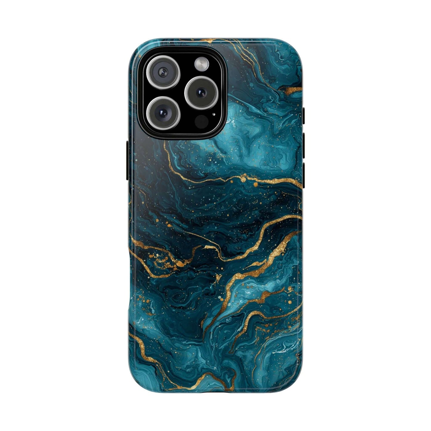 Aesthetic Teal & Gold Marble iPhone Case