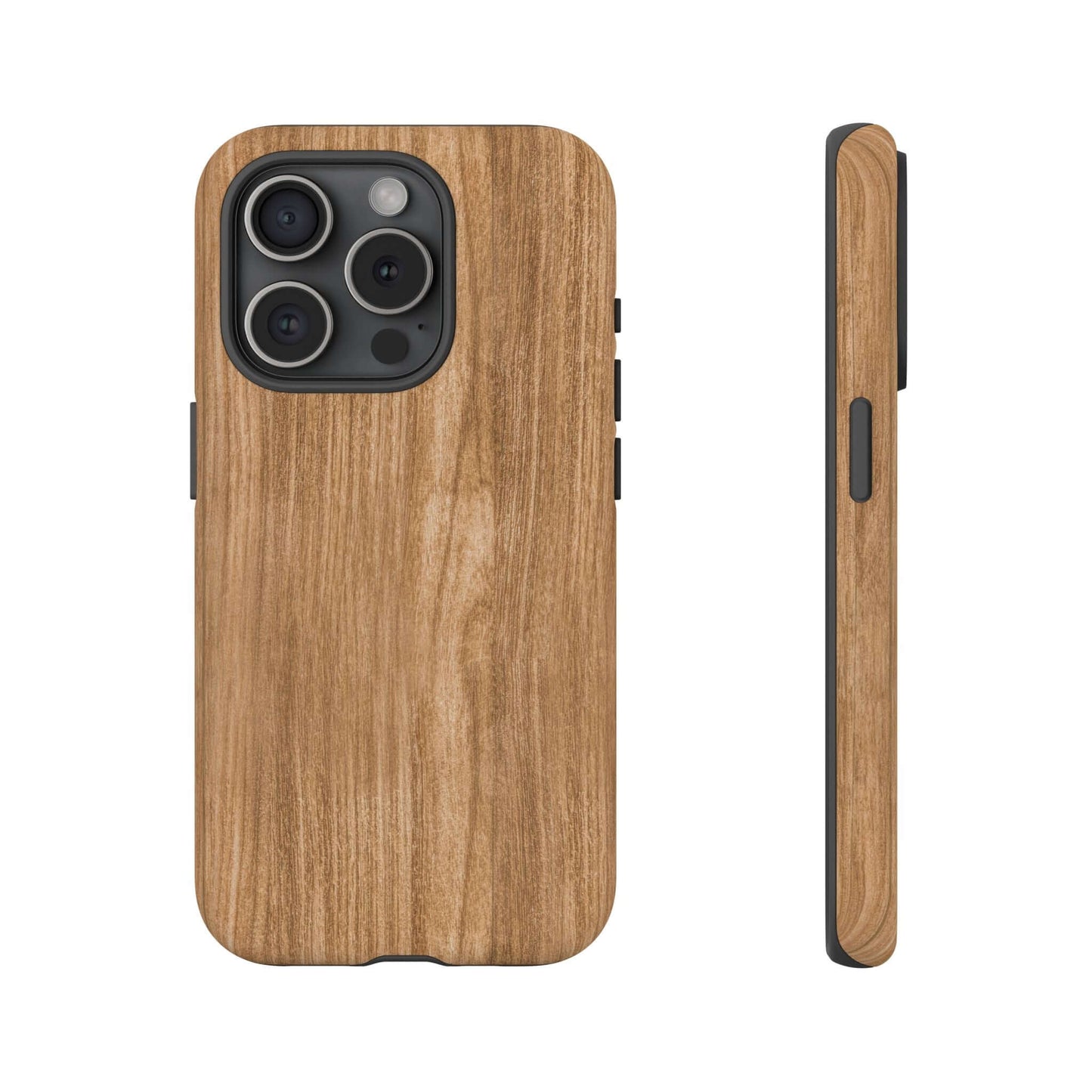 Rustic Natural Wood iPhone case with faux wood grain design in warm earthy tones, showcasing lifelike timber texture.