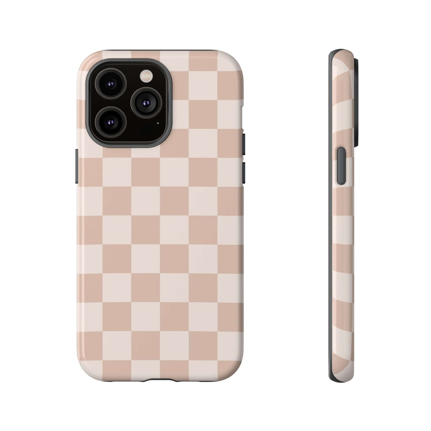 Aesthetic Checkered Pattern iPhone Case - Nude Beige