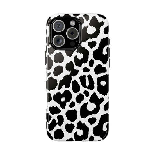 Black and White Leopard Print iPhone Case with monochrome animal pattern for stylish protection.