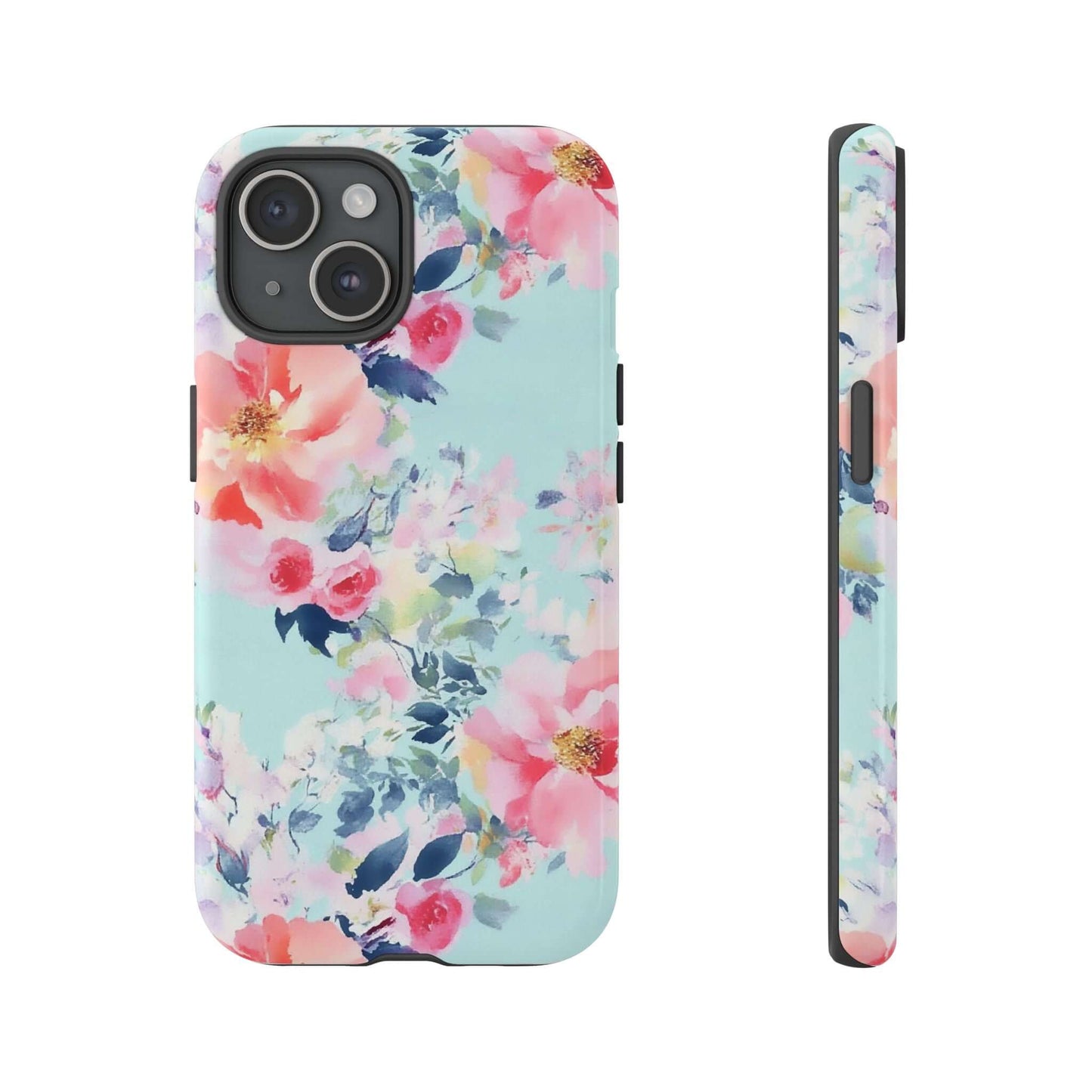 Watercolor floral iPhone case in pastel mint with peony design, perfect as a spring accessory. High-resolution print, gift for her.