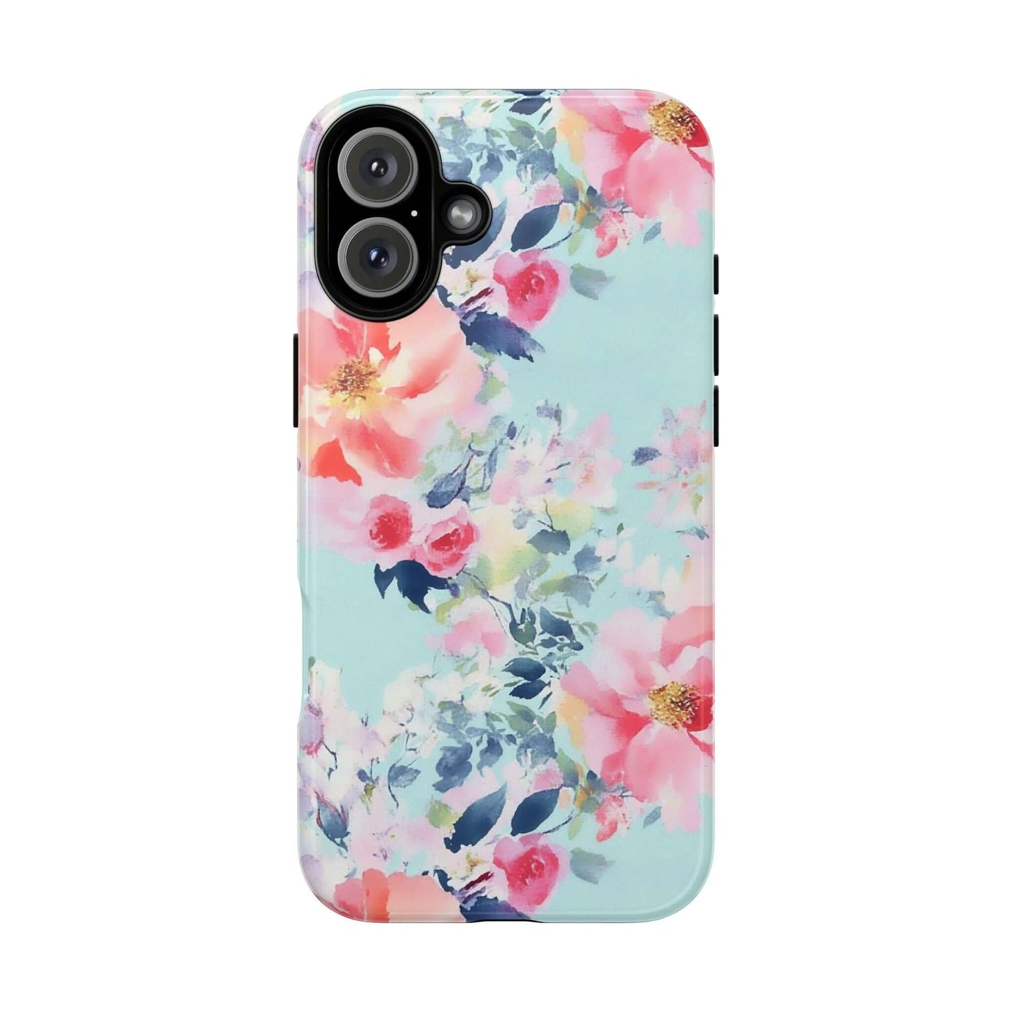 Watercolor Floral iPhone Case in pastel mint with peonies and blooms, designed for high-resolution vivid colors, perfect spring accessory.