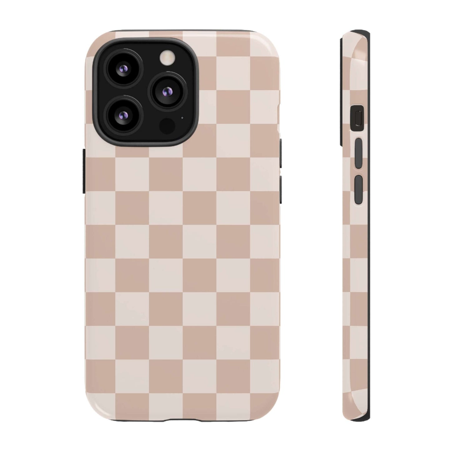 Aesthetic Checkered Pattern iPhone Case - Nude Beige
