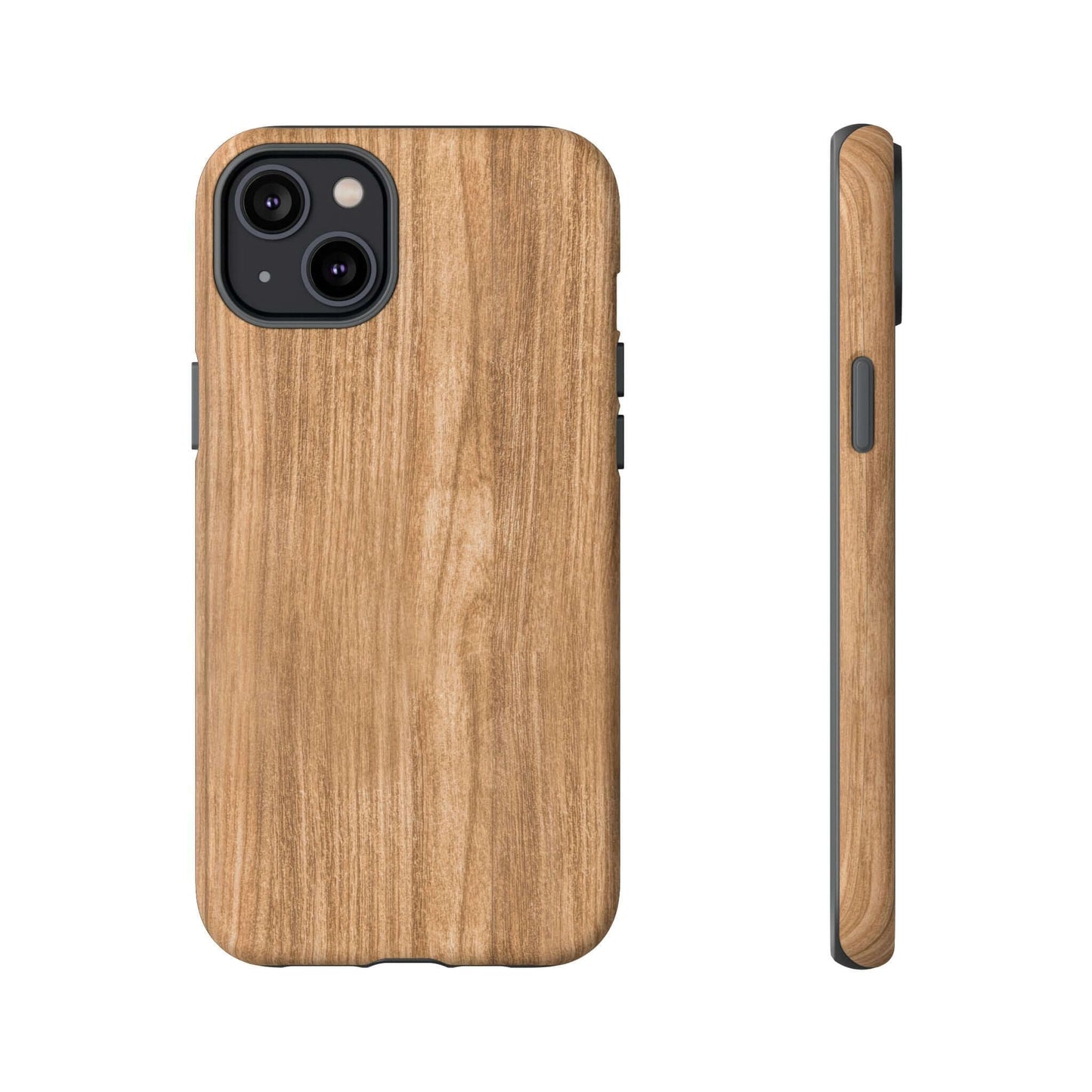 Rustic natural wood iPhone case with faux wood grain, featuring a lifelike timber print and organic, earthy design.
