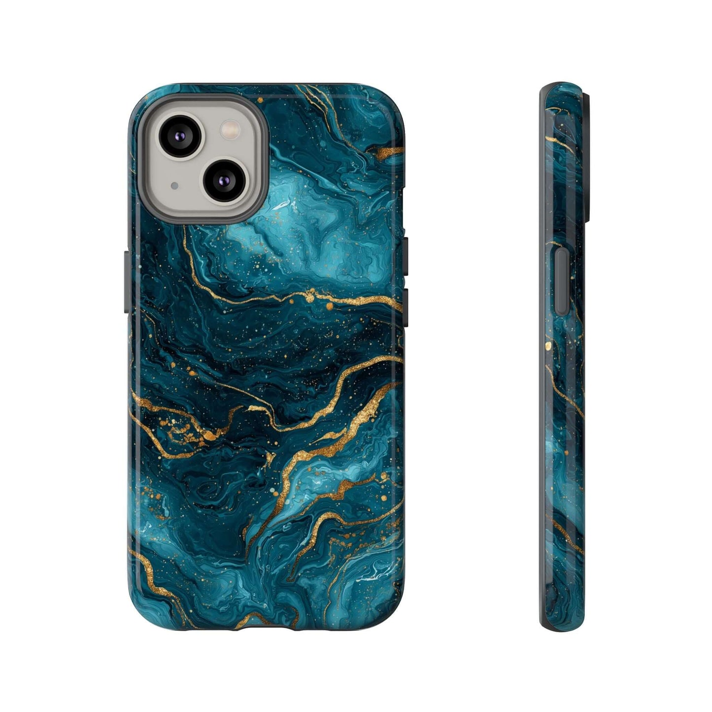 Aesthetic Teal & Gold Marble iPhone Case