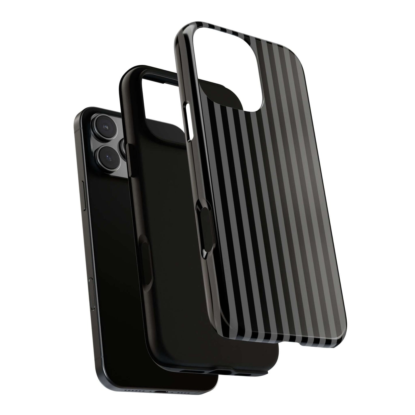 Striped Black iPhone Case with glossy finish, showing elegance and protection, MagSafe-compatible for modern women.