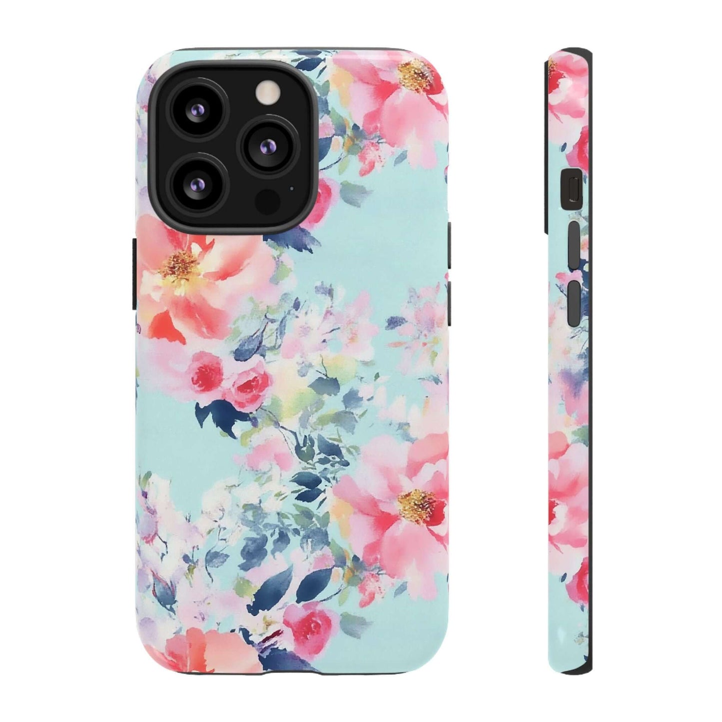 Watercolor Floral iPhone Case in pastel mint, featuring soft peonies and delicate blooms, perfect springtime accessory.