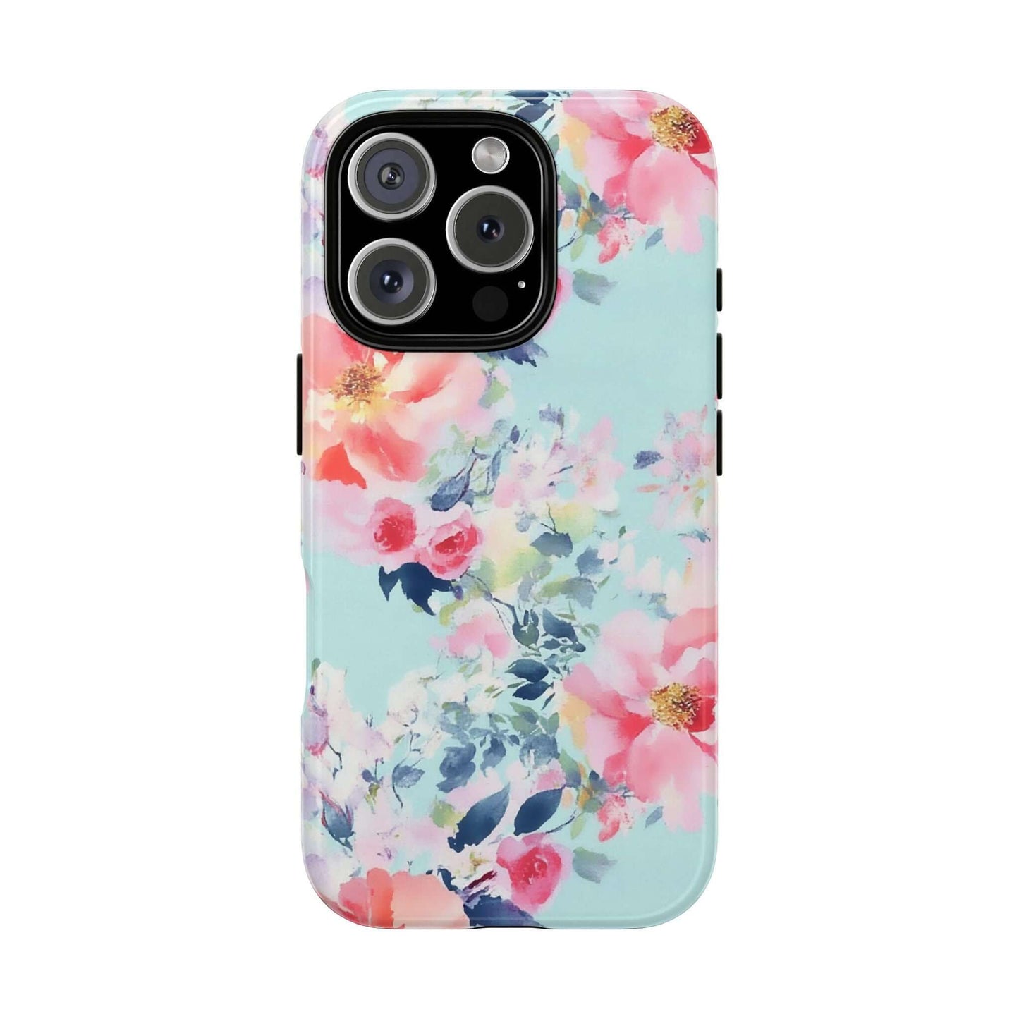 Watercolor floral iPhone case with pastel mint background featuring vivid peonies and delicate blooms, perfect gift accessory.