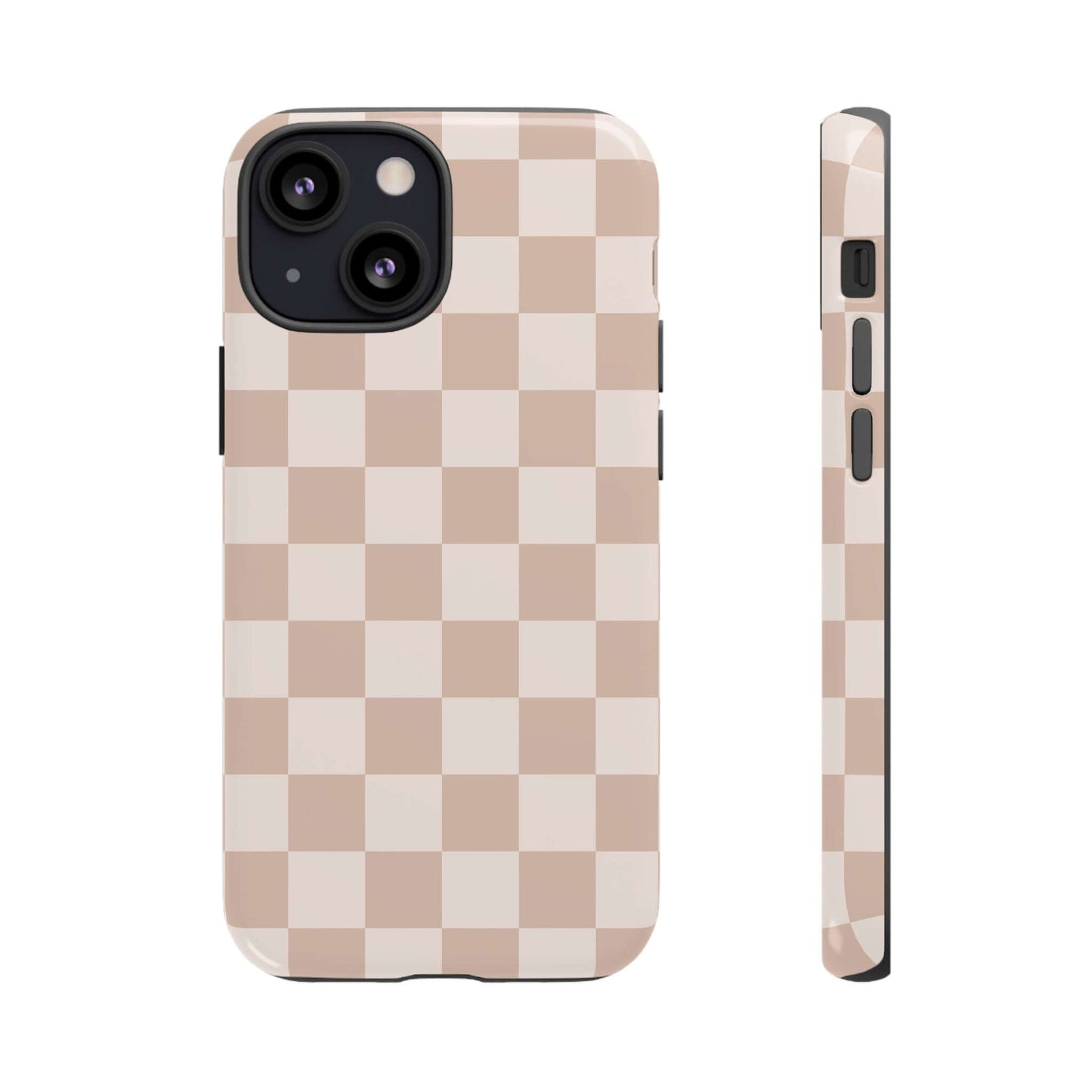 Aesthetic Checkered Pattern iPhone Case - Nude Beige