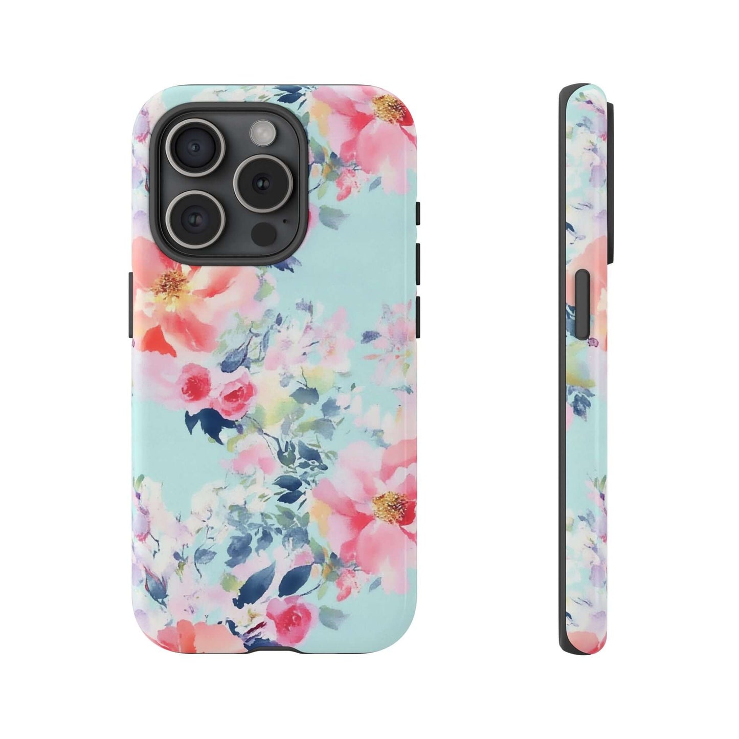 Watercolor Floral iPhone Case in pastel mint with soft peonies, high-resolution print, gift for her, floral phone accessory.