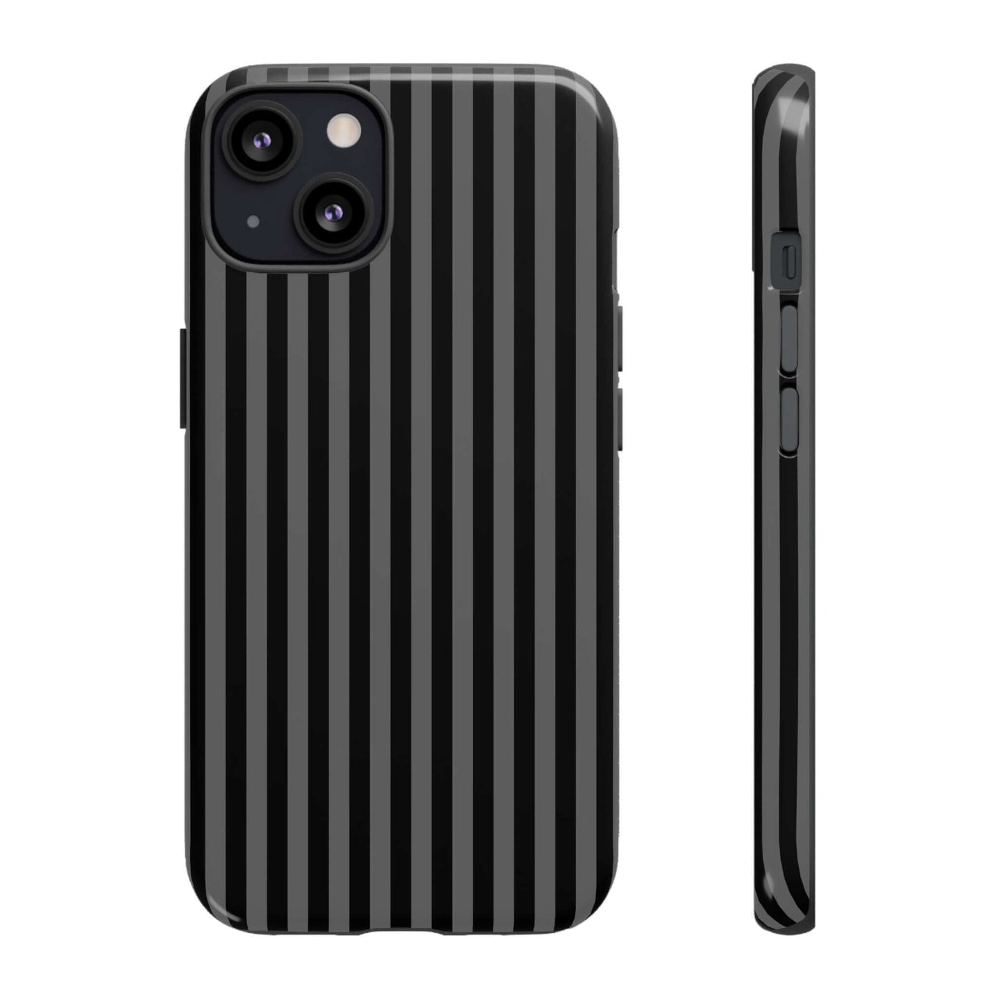 Obsidian Elegance - Striped Black iPhone Case with glossy finish and shock-absorbent design for modern style and protection.