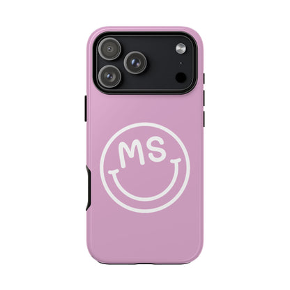 Cute Smiley Face iPhone Case - Personalized Initials - Mauve