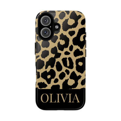 Classic Gold Black Leopard Print iPhone Case - Custom Name