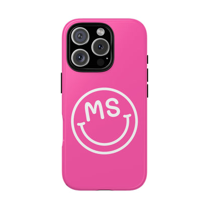 Cute Pink Smiley Face iPhone Case - Personalized Initials