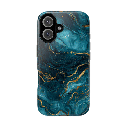 Aesthetic Teal & Gold Marble iPhone Case