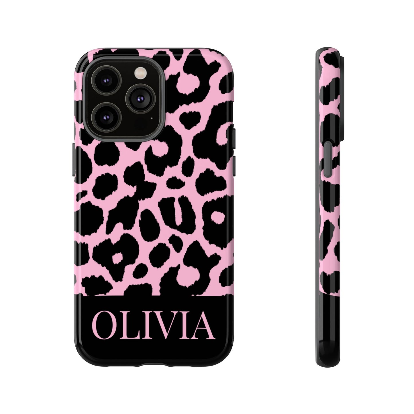 Chic Pink Black Leopard Print iPhone Case - Custom Name Cover