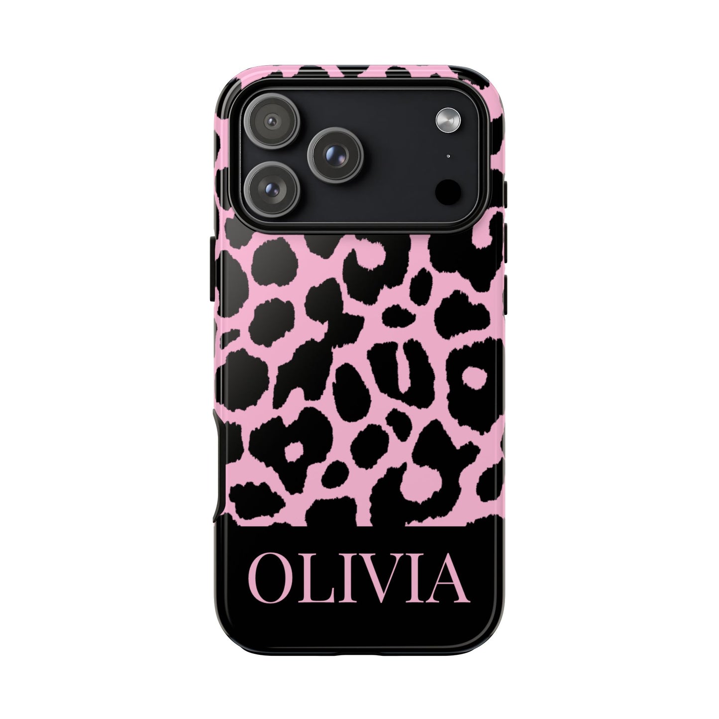 Chic Pink Black Leopard Print iPhone Case - Custom Name Cover