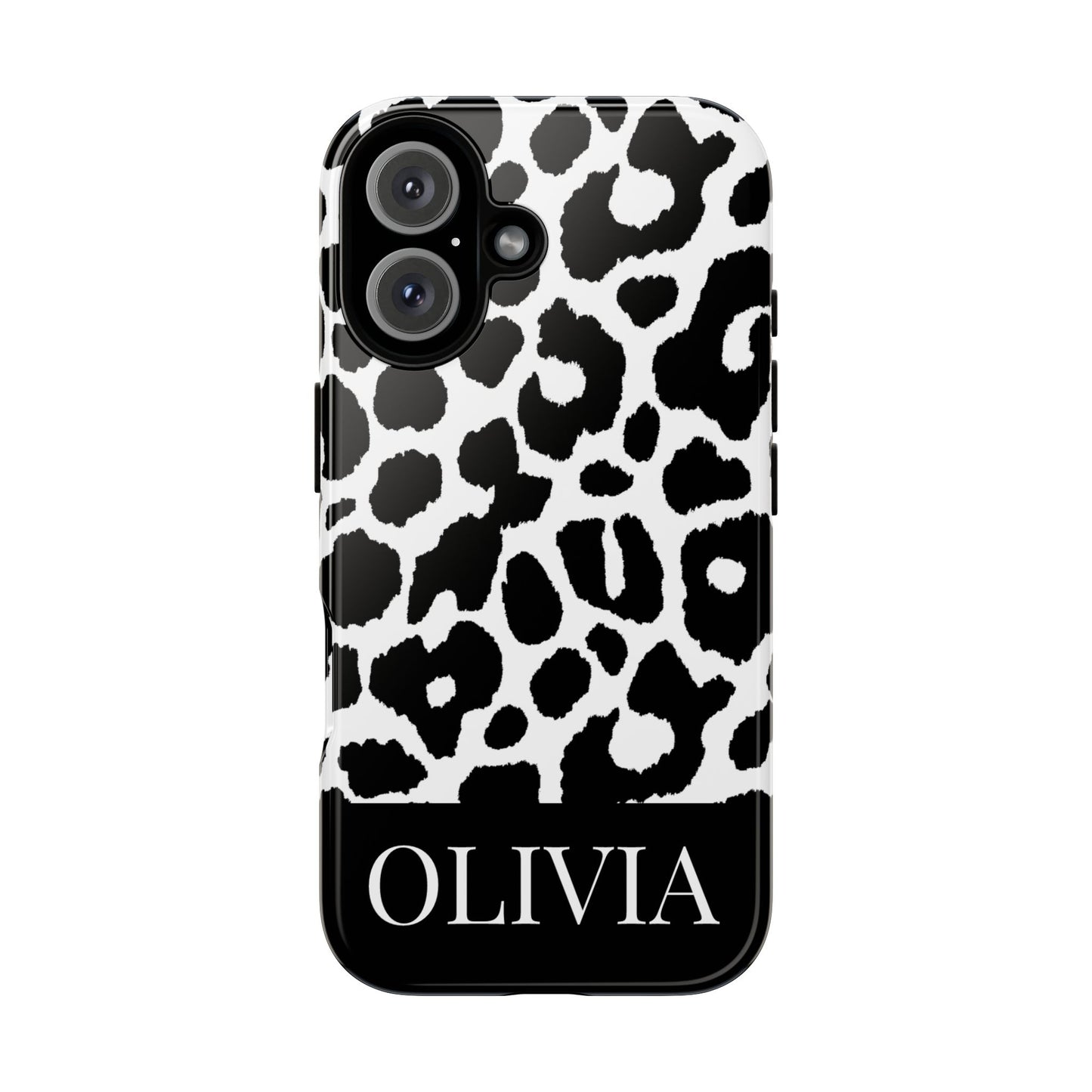 Custom Name Leopard Print iPhone Case - Black and White