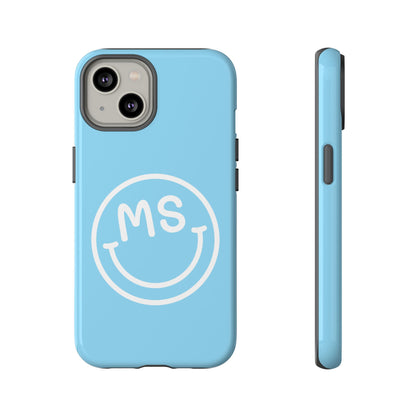 Custom Blue Smiley Face iPhone Case - Add Your Initials