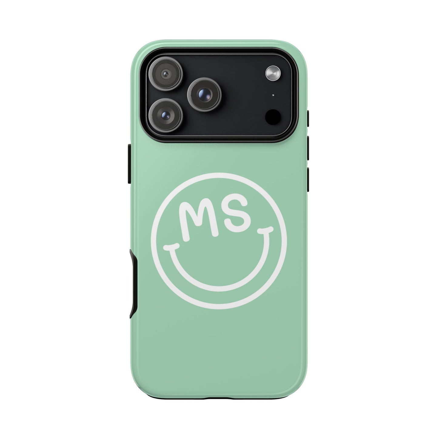 Custom Initial Smiley Face iPhone Case - Mint Green