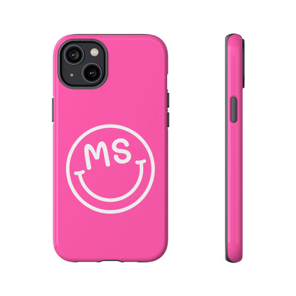 Cute Pink Smiley Face iPhone Case - Personalized Initials
