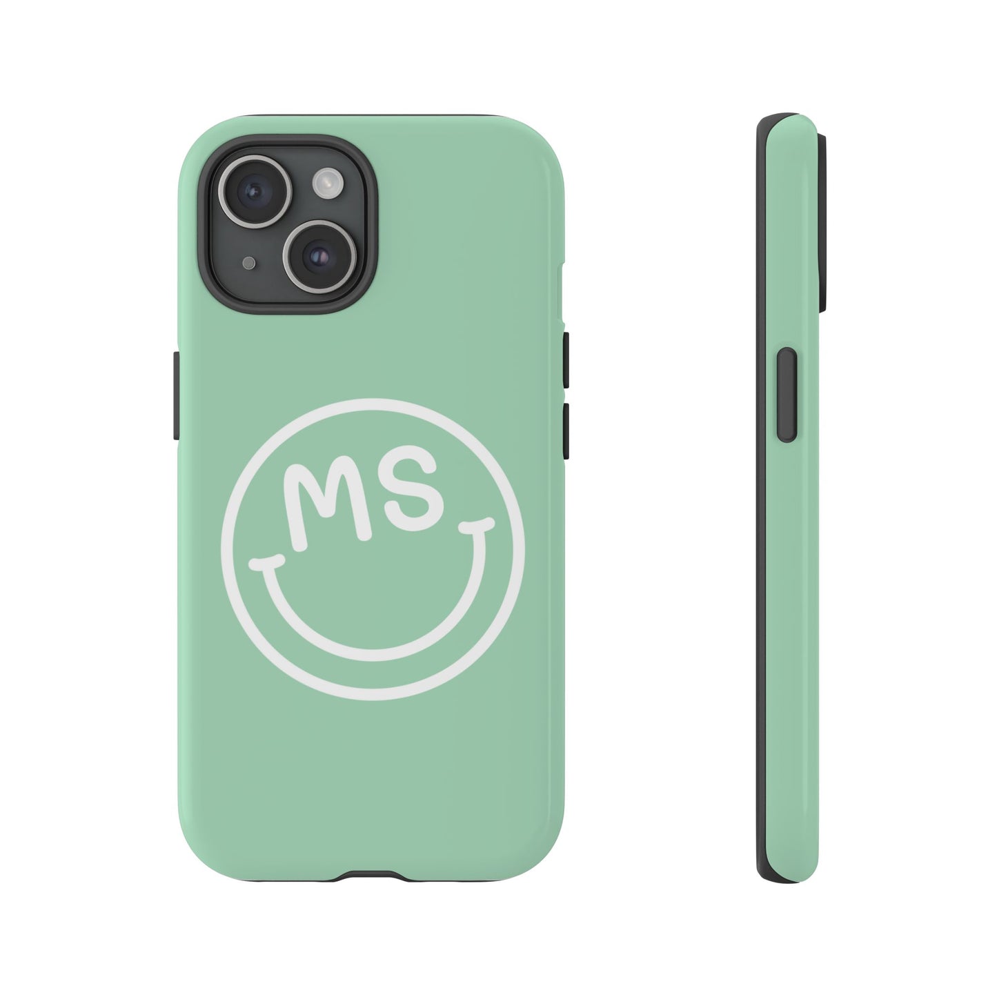 Custom Initial Smiley Face iPhone Case - Mint Green