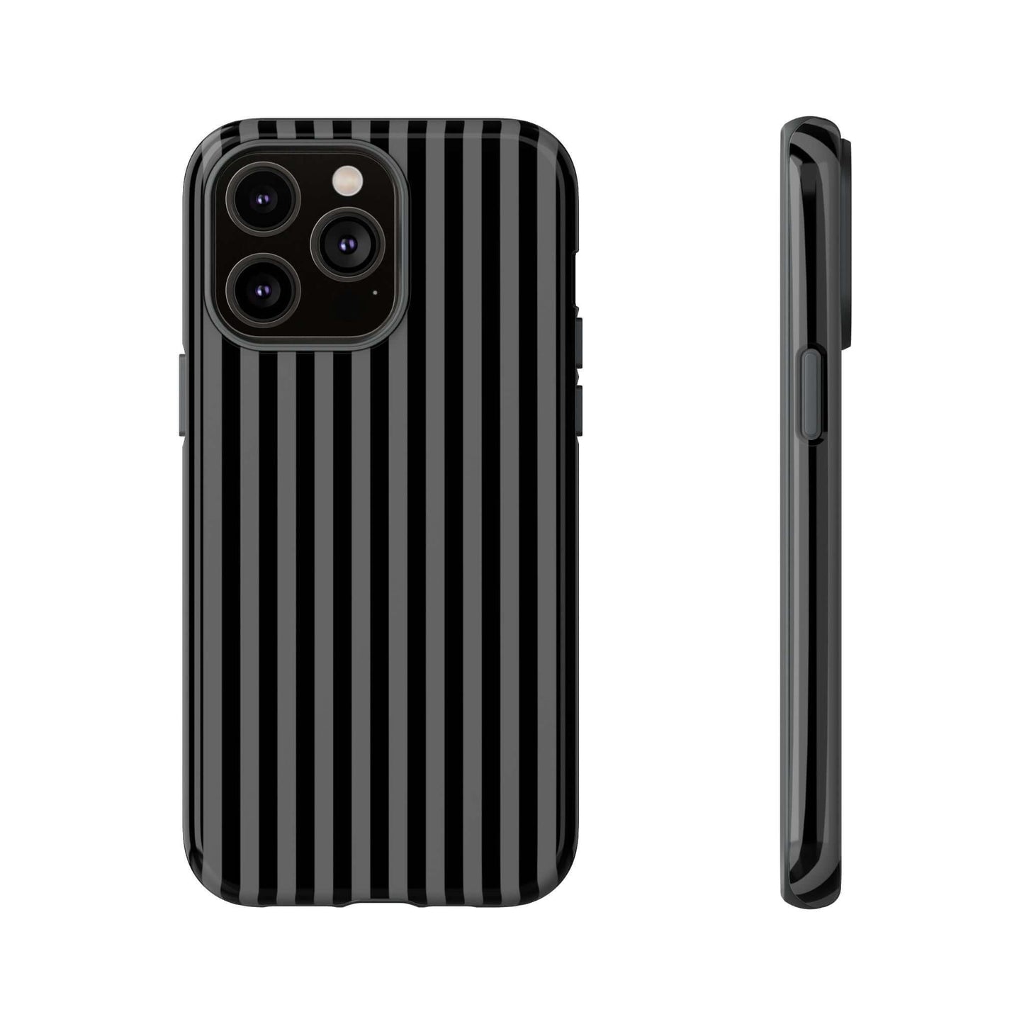 Obsidian Elegance Striped Black iPhone Case, glossy finish, premium protection, MagSafe-compatible, shock-absorbent material