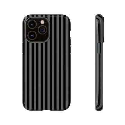 Obsidian Elegance Striped Black iPhone Case, glossy finish, premium protection, MagSafe-compatible, shock-absorbent material