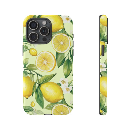 Lemon Blossom iPhone Case with Hand-Painted Lemons on Soft Pastel Background, Summer Botanical Design, Protective and Stylish Cover