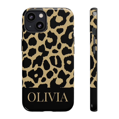 Classic Gold Black Leopard Print iPhone Case - Custom Name