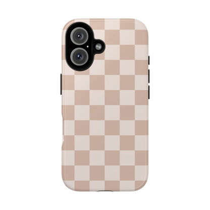 Aesthetic Checkered Pattern iPhone Case | Nude Beige