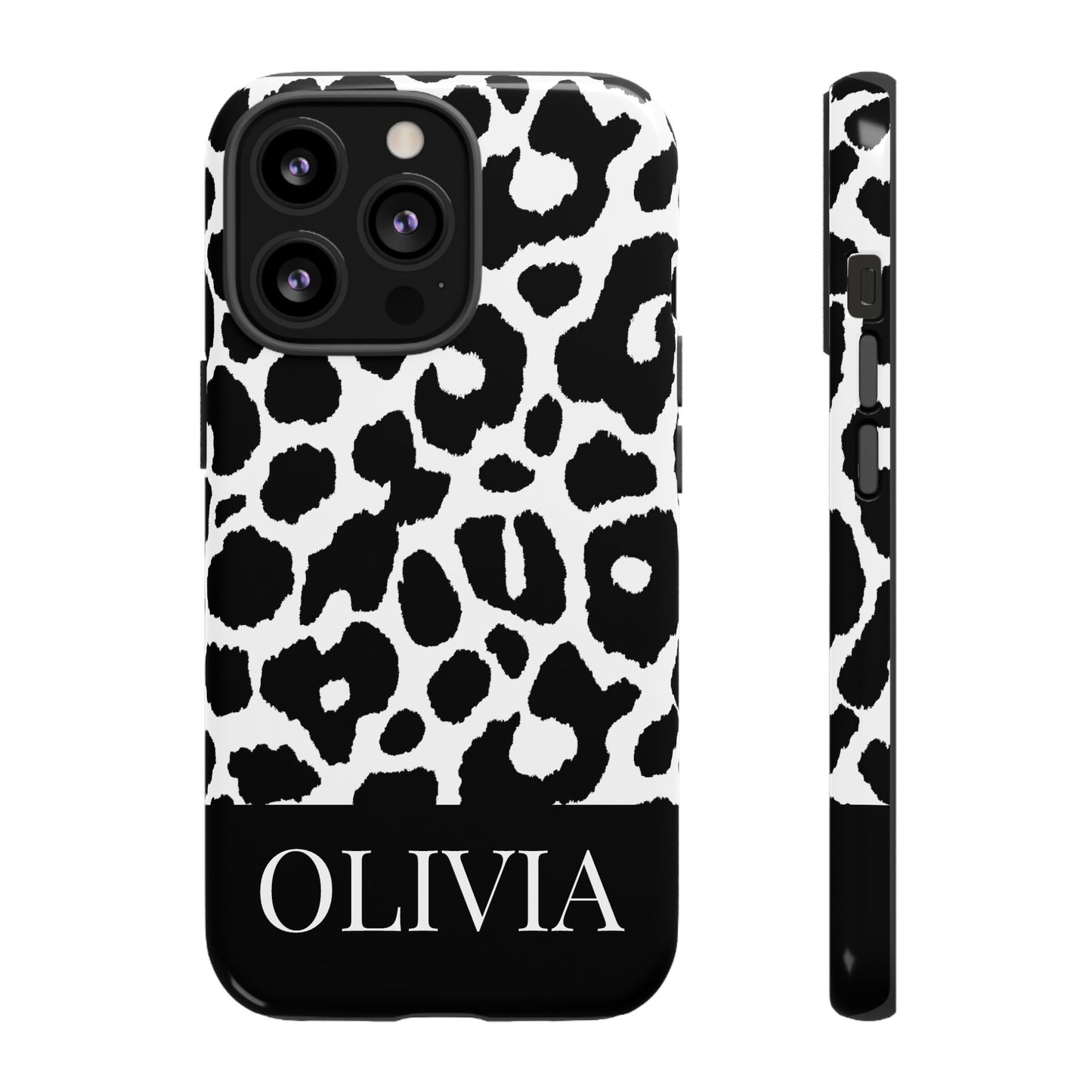 Custom Name Leopard Print iPhone Case - Black and White