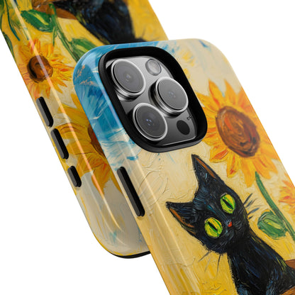 Whimsical Sunflower Cat iPhone Case - Golden Bloom