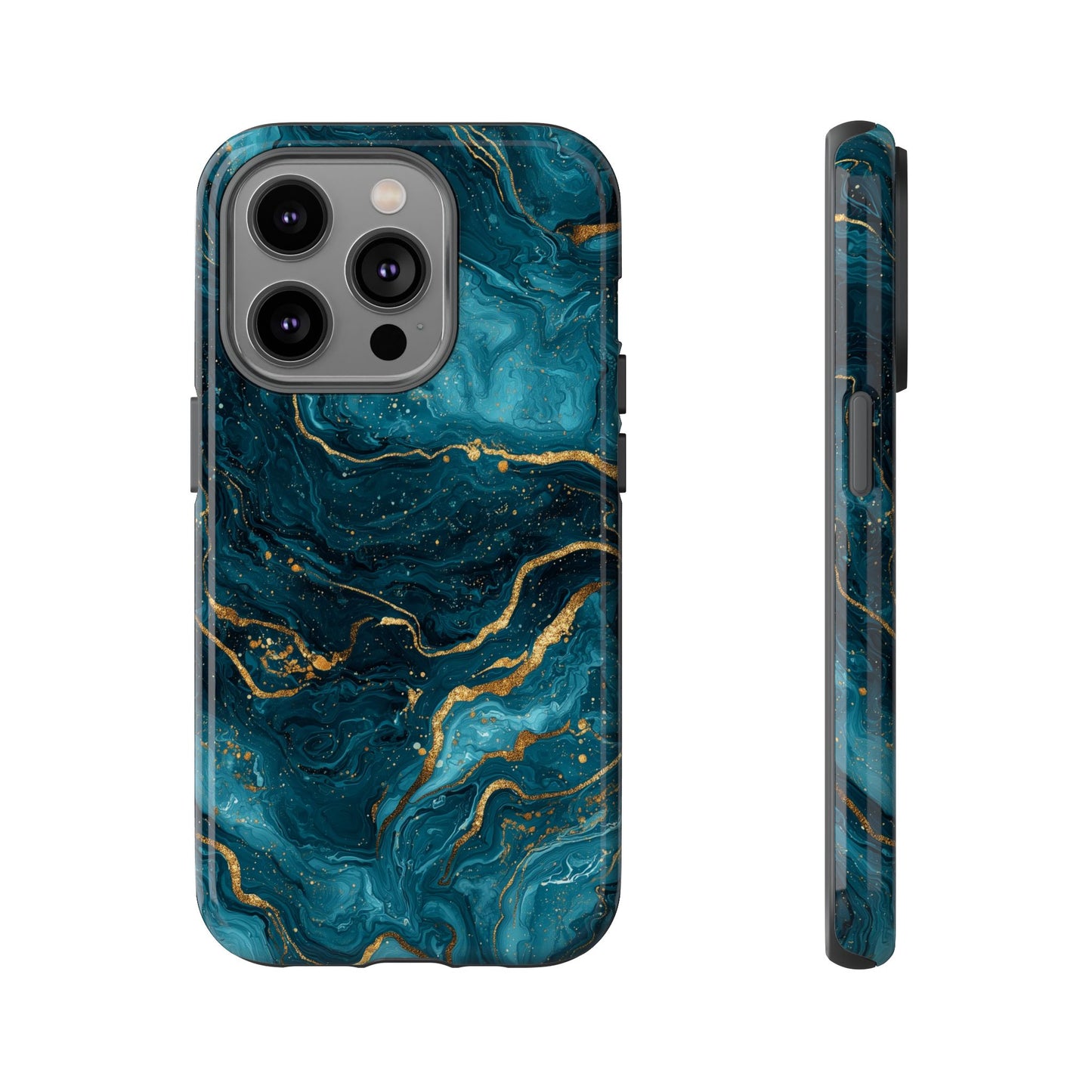 Aesthetic Teal & Gold Marble iPhone Case