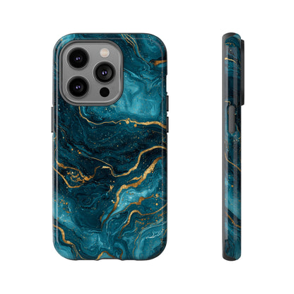 Aesthetic Teal & Gold Marble iPhone Case
