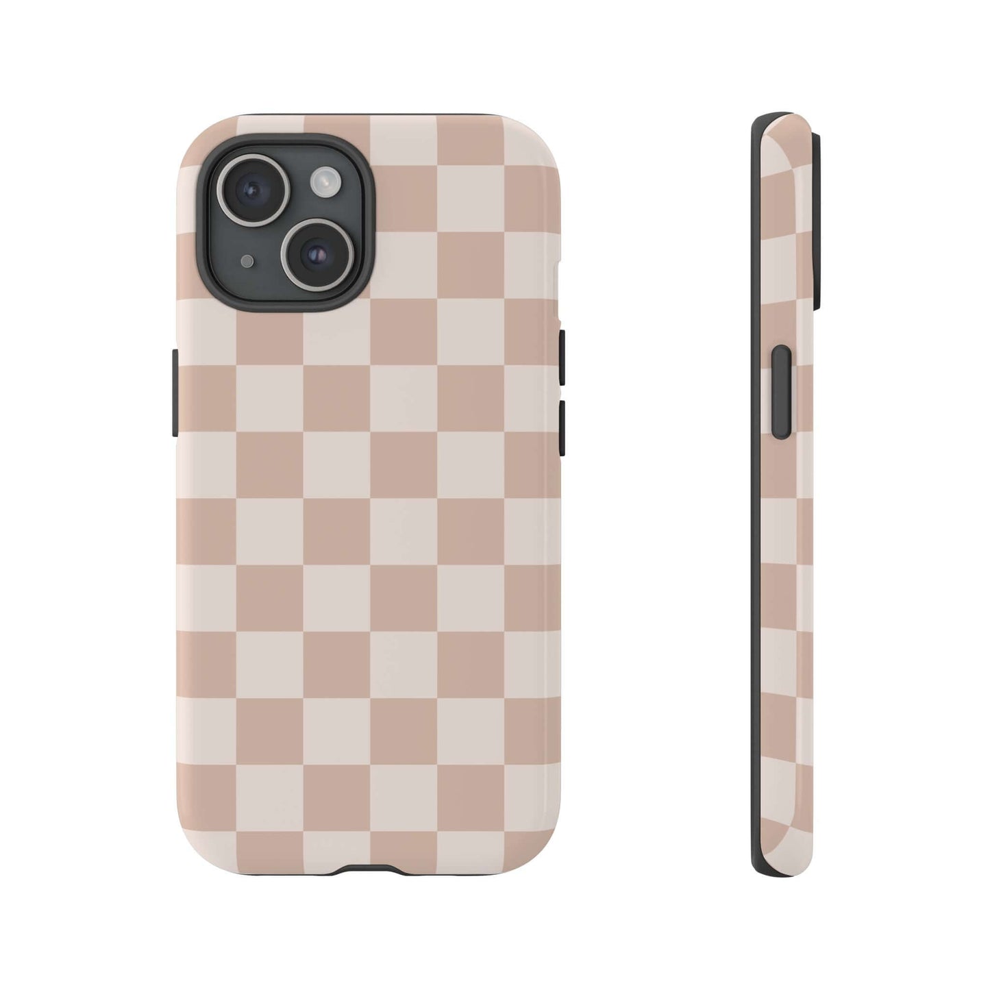 Aesthetic Checkered Pattern iPhone Case - Nude Beige