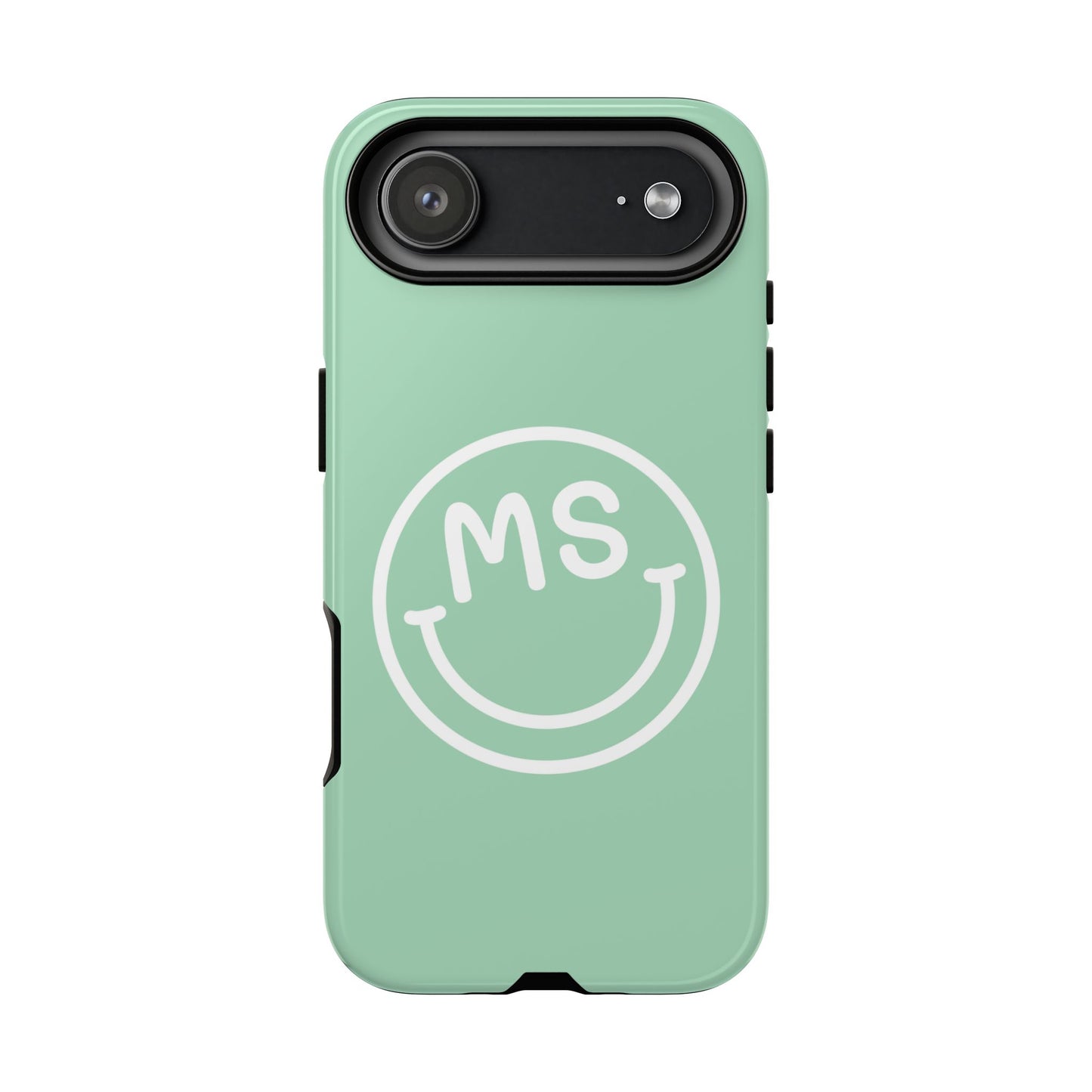 Custom Initial Smiley Face iPhone Case - Mint Green