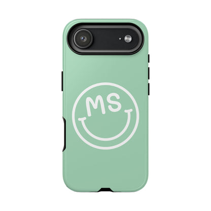 Custom Initial Smiley Face iPhone Case - Mint Green