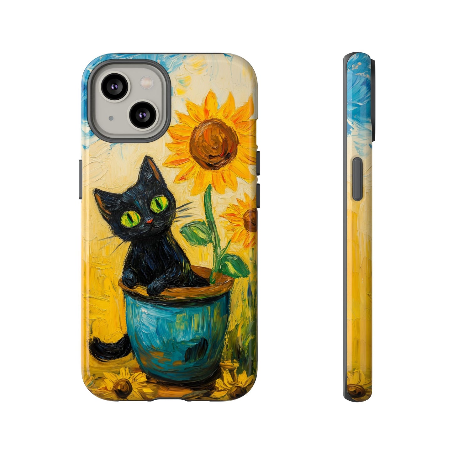 Whimsical Sunflower Cat iPhone Case - Golden Bloom