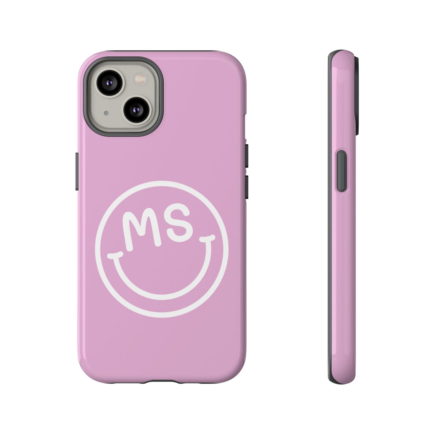 Cute Smiley Face iPhone Case - Personalized Initials - Mauve