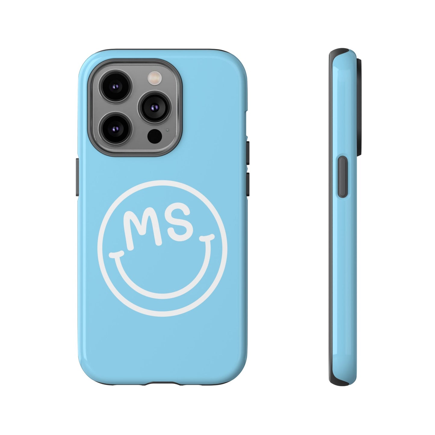 Custom Blue Smiley Face iPhone Case - Add Your Initials