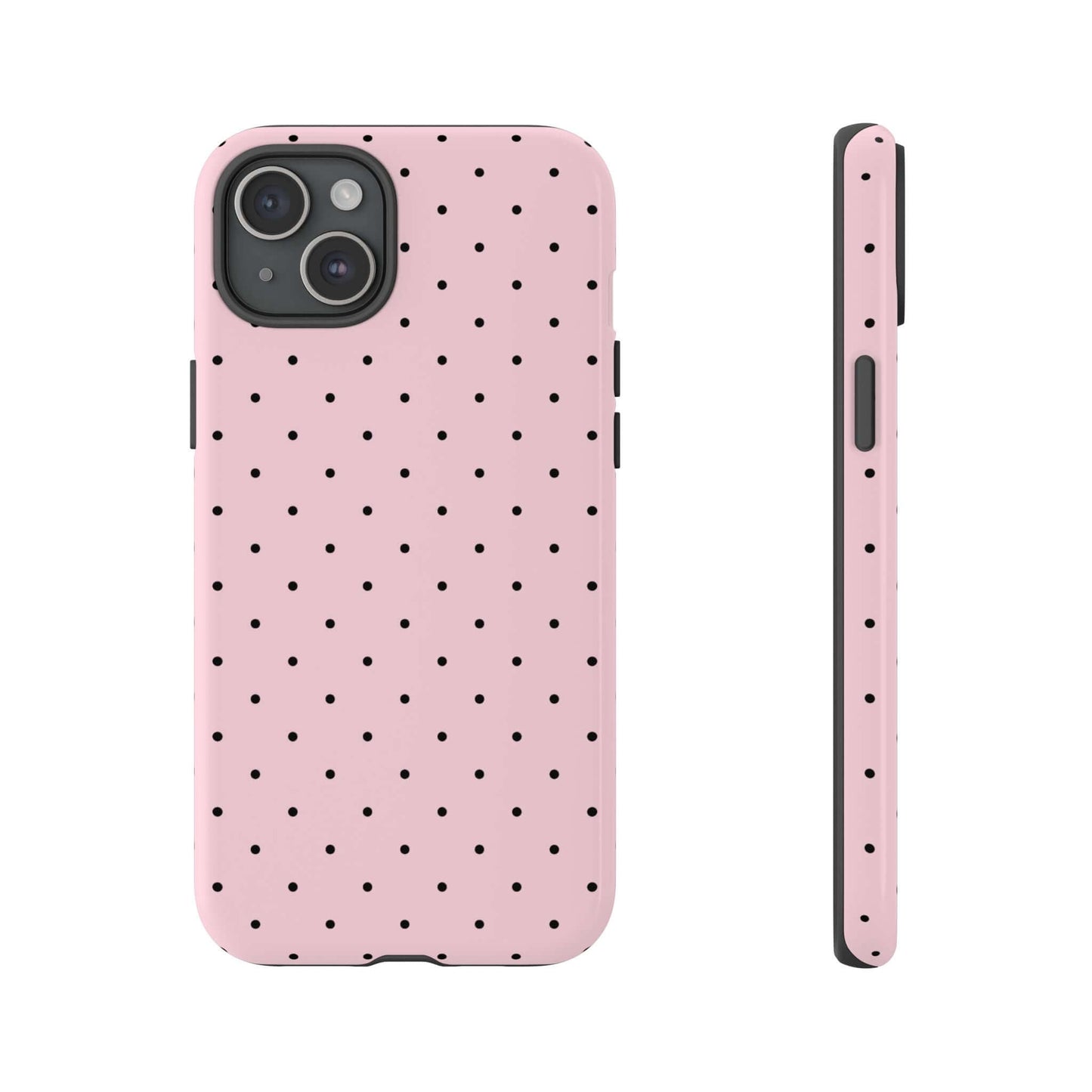 Cute millennial pink polka dot iPhone case with slim design, offering modern protection and timeless style for women.