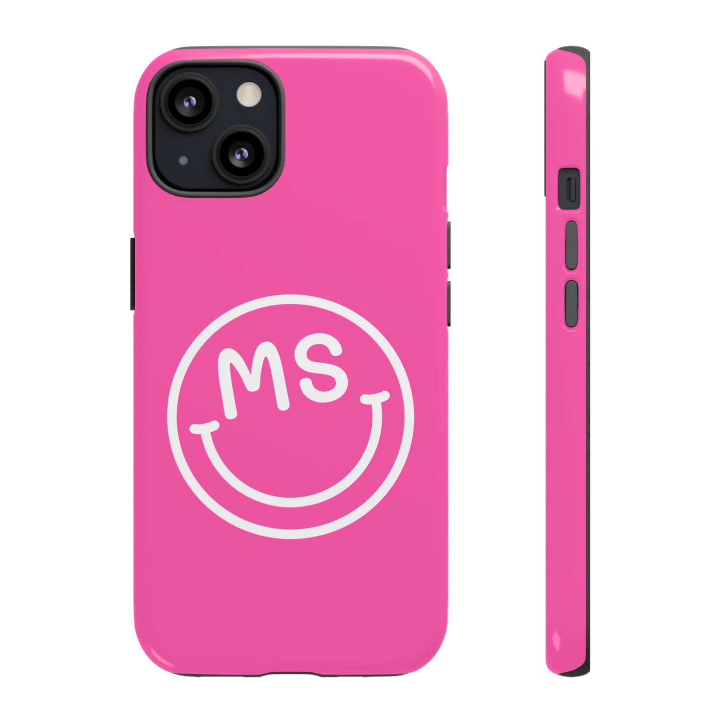 Cute Pink Smiley Face iPhone Case - Personalized Initials